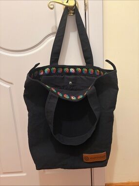 Meredith Black Canvas Tote with Rainbow Trim